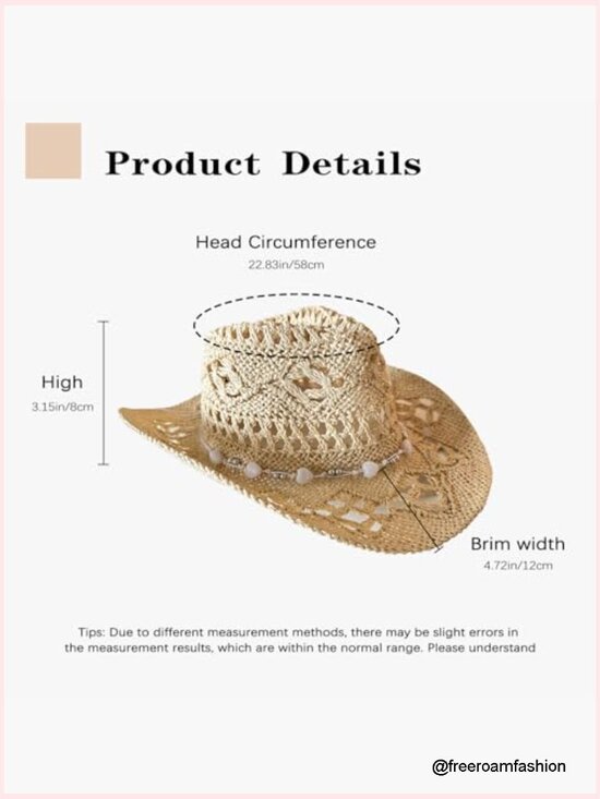 Foldable Straw Cowgirl Hat with Wide Brim for Beach Sun Protection main image 4
